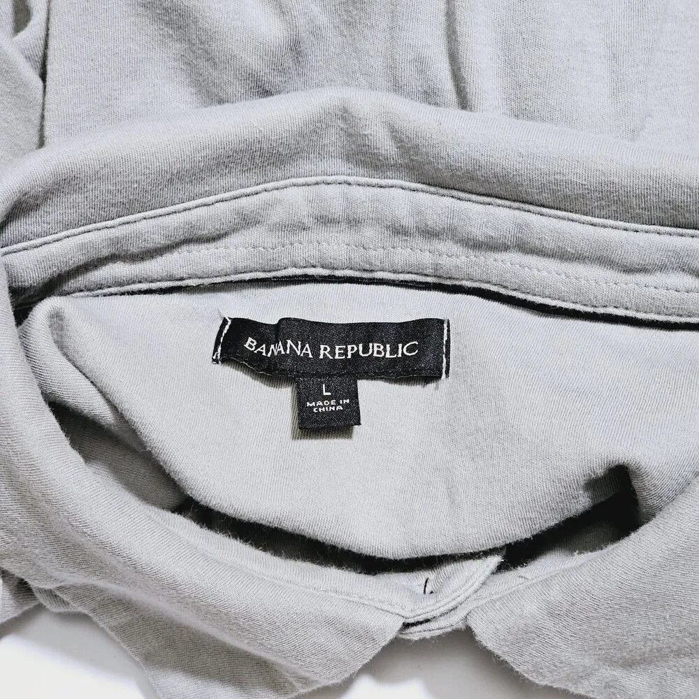 Banana Republic Men's Gray Large Long Sleeve Polo 100% Cotton‎ Classic Preppy